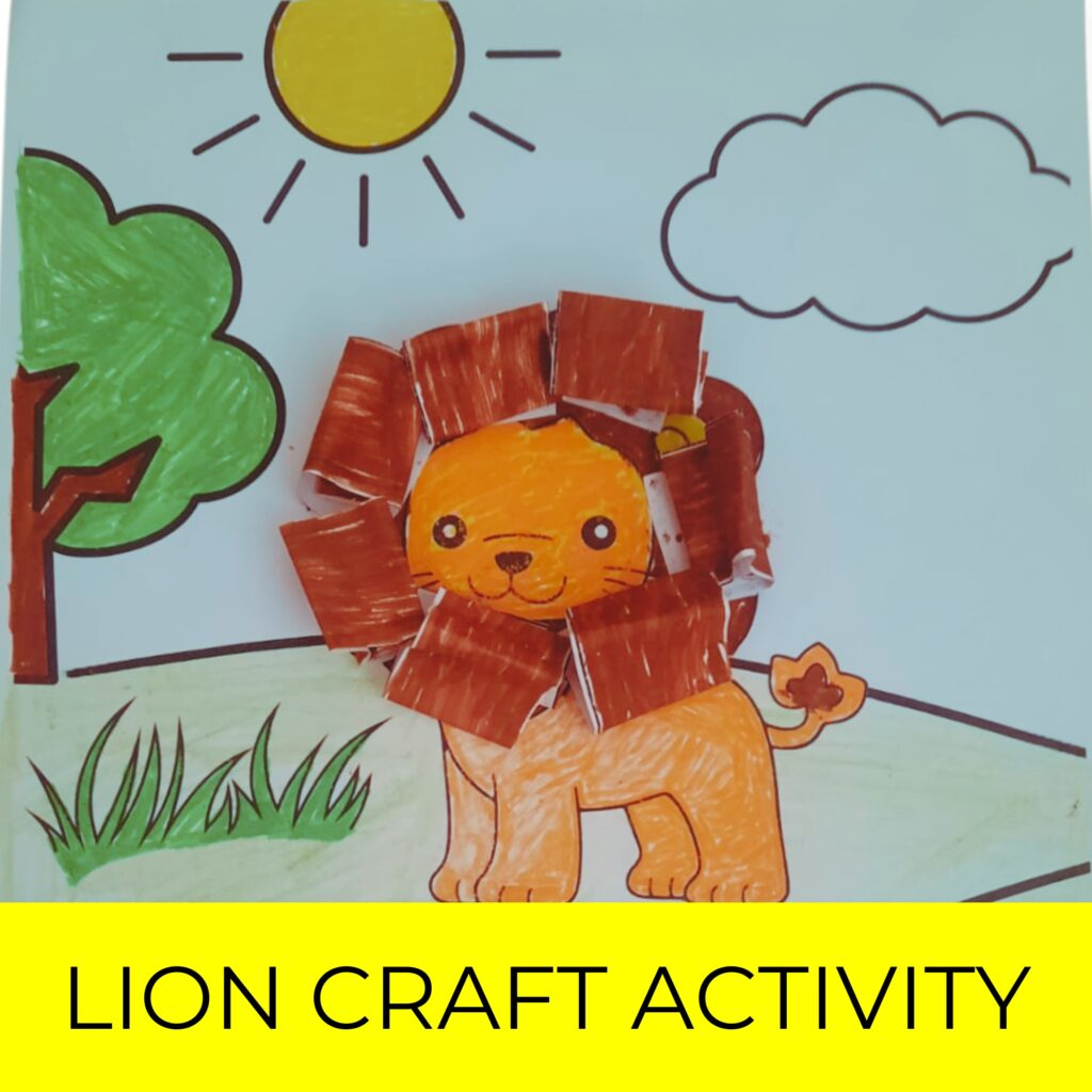 Lion coloring pages and craft activity for kids